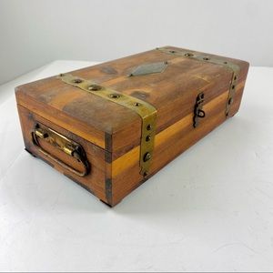 Unique Vintage Wooden Handle Trinket Box with Mirror
